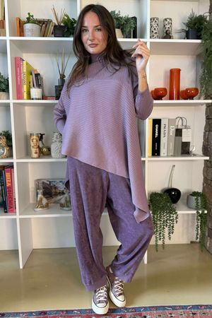 Bowie Asymmetric Turtle Neck Ribby Knit Dewberry